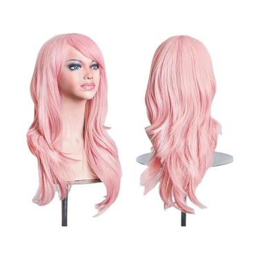 Imagem de Peruca Sintética Longa Ondulada Rosa Roxa De 70cm Para Mulheres Fantas