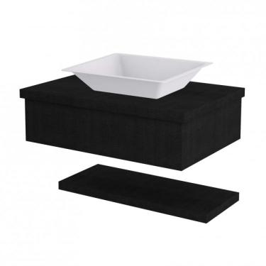 Imagem de Bancada Para Banheiro Cuba Rt45 Com Prateleira 605w Metrópole Compace Preto Onix