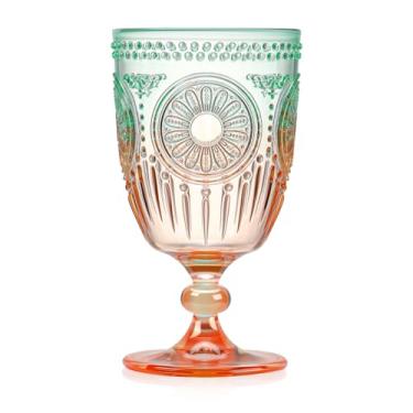 Imagem de XUWAIDSGN 6 peças de copos de vinho vintage de plástico 382.7 g copos de cálice em relevo verde laranja Gradien retrô copos de vinho inquebráveis com haste champanhe copos de água para coquetel suco