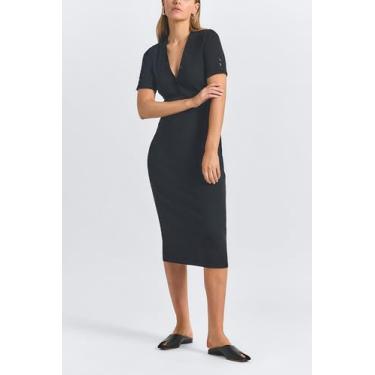 Imagem de Derek Lam 10 Crosby Vestido feminino Damiana algodão modal canelado Henley, Preto, PP