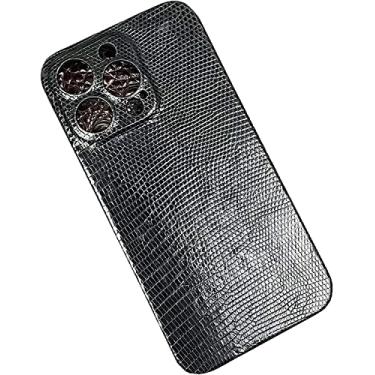 Imagem de KAVJU Capa de telefone traseira de couro lagarto, capa comercial luxuosa para Apple iPhone 13 Pro (2021) 6,1 polegadas [proteção de câmera atualizada] (Cor: preto)
