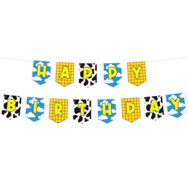 Imagem de Banner Aniversário de Tema Brinquedo, Banner Aniversário Desenho Animado Pré-Montado com Estampa Nuvem e Vaca para Decoração Fundo Festa Sem Necessidade Montagem