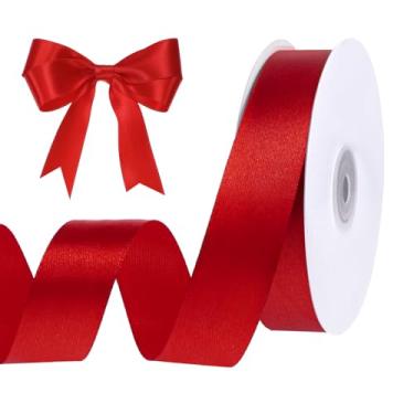 Imagem de Fita de cetim com laços rosa de 2,5 cm para guirlanda de cabelo Leis artesanato decoração de jardim casamento dia dos namorados decorações de embrulho de presente (vermelho)