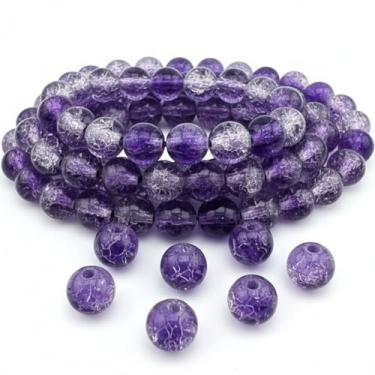 Imagem de DandS ltd Contas de vidro Crackle Lampwork para fabricação de joias, ameixa roxa, pulseiras vibrantes, colares, brincos, suprimentos de miçangas e kits de artesanato para joias artesanais, 80 peças de
