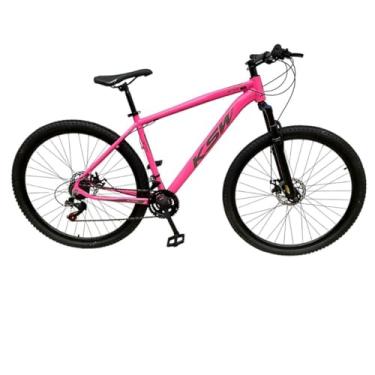 Imagem de Bicicleta Aro 29 KSW XLT 21 V MTB Index Disco Mecânico Suspensão 80mm Unissex (Rosa Chiclete/Prata, 19)