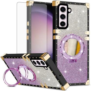 Imagem de Asuwish Capa de celular para Samsung Galaxy S23 5G capa magnética com protetor de tela de vidro temperado e anel espelhado brilhante suporte rígido S 23 23S GS23 G5 SM-S911U 15.5 cm mulheres meninas