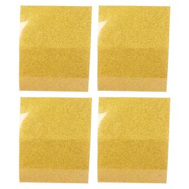 Imagem de Folhas HTV de filme de transferência de calor com brilho dourado de 11,8 pol. x 9,8 pol. Fácil transferência de ferro para projetos de artesanato DIY, camisetas, bolsas, aventais,