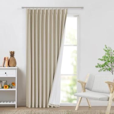 Imagem de WEST LAKE Painéis de cortina blackout plissados de 228 cm de comprimento para quarto, sala de estar, cortinas escurecidas de linho de areia, tratamento de janela com pregas francesas para pátio, 152