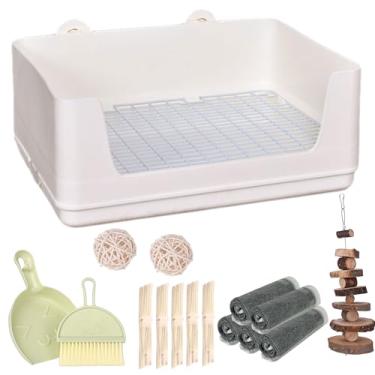 Imagem de RUBYHOME Caixa de areia de coelho grande Coelho Potty Training Corner Litter Pan com bandeja de coleta de fundo profundo, vaso sanitário de cama de animal pequeno para porquinho-da-índia adulto, furão