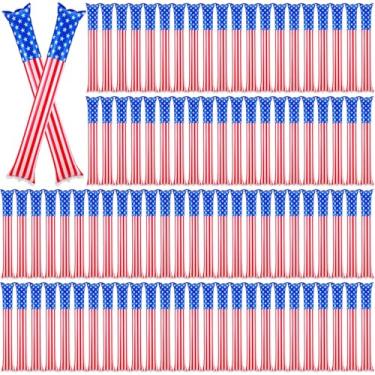Imagem de Foilswirl 100 Pcs USA Flag Inflatable Cheer Sticks Patriotic Thunder Boom Sticks Cheerleading Spirit Noise Makers for Football Games Sports Events 4th of July Parades Carnival Party Supplies