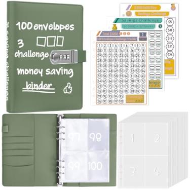 Imagem de Antner Fichário com 100 envelopes para economia de dinheiro com cadeado, fichário A5 Savings Challenge Book Budget Planner com envelopes de dinheiro para economizar dinheiro – Bloqueio de senha para