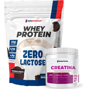 Imagem de Combo Suplementos Whey Protein Zero Lactose 900g Cookies + Creatina Monohidratada 300g NewNutrition-Unissex