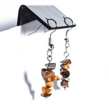 Imagem de Brinco Cascalho Olho de Tigre Natural Anzol Prateado - CristaisdeCurve