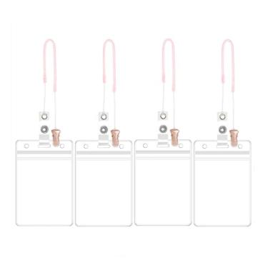 Imagem de Mini Skater 4 conjuntos de porta-crachás de identificação retráteis de metal jacaré, suporte vertical para crachá de trabalho com cordões elásticos de plástico retrátil para escritório, escola