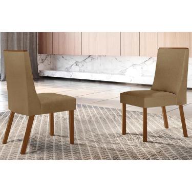 Imagem de Kit 2 Cadeiras de Cozinha Dakota 2 Un Madeira Capuccino/Linho Bege Turim - Rufato