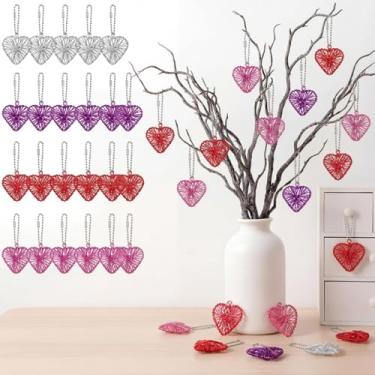 Imagem de Geosar 48 peças de enfeites de árvore de coração, bolas de coração decorativas de arame de alumínio a granel, enchimentos de vasos, para decoração de festa de casamento, aniversário, árvore de mesa
