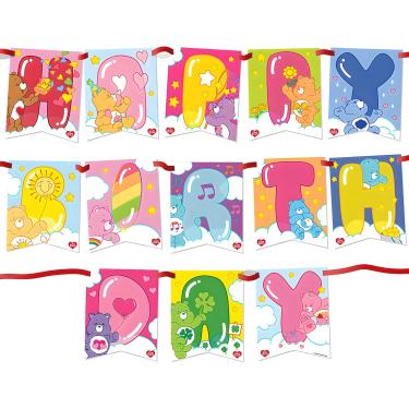 Imagem de Faixa articulada de cartolina de feliz aniversário Care Bears - 190,5 cm (1 peça) - Decoração fácil de pendurar - Perfeito para aniversários de crianças, datas de brincadeiras e paredes de fotos