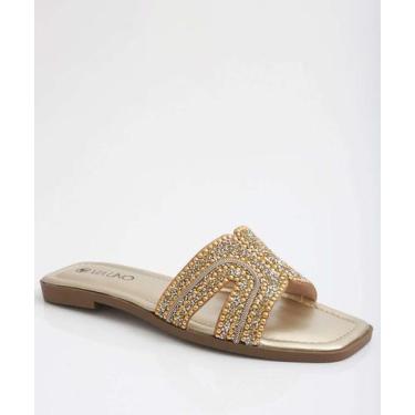 Imagem de Rasteirinha Feminina Tiras Strass Beira Rio Dourado-96040, Dourado, 36