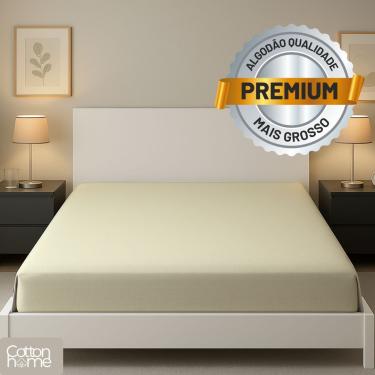 Imagem de Lençol Casal 100% Algodão Com Elástico Premium Off White