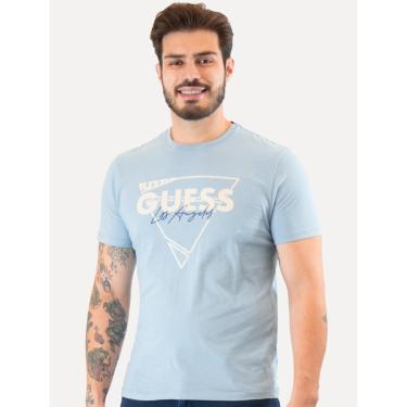 Imagem de Camiseta Guess Masculina Triângulo Los Angeles Relevo Peito Azul Claro-Masculino