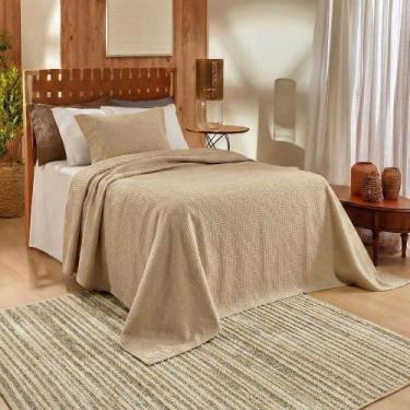 Imagem de Kit Colcha Casal Teka Piquet Favo Gênova Liso 100% Algodão 3 pçs, BEGE
