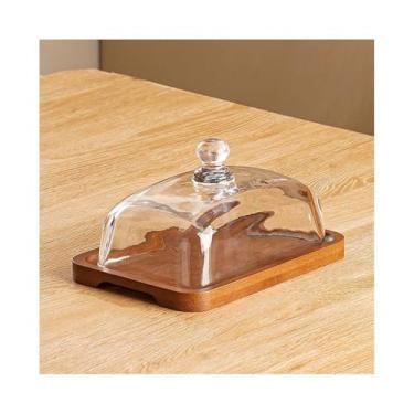 Imagem de Suporte de manteiga de madeira e vidro para bolos, frutas, etc. Ideal para exibir sobremesas em hotéis. Bancada