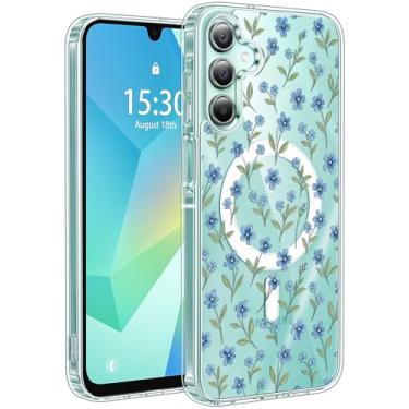 Imagem de Jkvare Capa para Samsung Galaxy A16 compatível com MagSafe, capa protetora magnética sem fio com padrão estético cristalino para mulheres e meninas - pétalas azuis