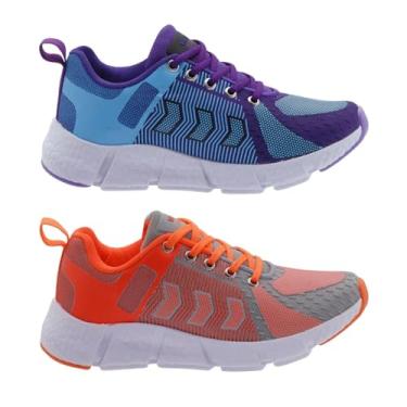 Imagem de Kit 2 Tênis Feminino Esportivo Max Leve e Confortável para Caminhada e Academia (Azul e Roxo + Laranja, BR, Adulto, Numérico, 39)