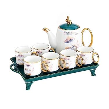 Imagem de Utensílios para servir bebidas estilo nórdico chaleira fria de cerâmica de grande capacidade para casa café leite chá suco branco aberto frio chaleira copo conjunto de água jarra de água (laranja)