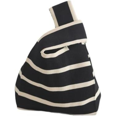 Imagem de Bolsa feminina de malha listrada elegante - Design casual de crochê com forro de poliéster, parte superior aberta perfeita para compras e viagens