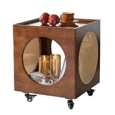 Imagem de KEG801302 Carrinho quadrado retrô simples móvel de vidro oco mesa de canto sala de estar sofá lateral móveis para casa