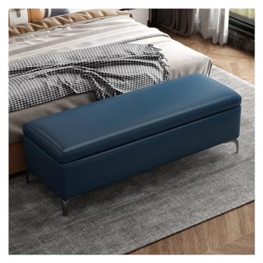 Imagem de KEG801302 Banco de armazenamento moderno - banco de entrada, otomano para quarto, extremidade da cama, bancos de quarto para o pé da cama, banco estofado decorativo (azul esverdeado)