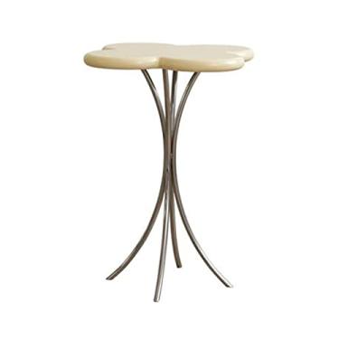 Imagem de Mesa lateral pequena mesa de destaque, mesa de canto pequena para pátio com mesa de MDF e moldura de metal, pequena mesa de centro para sala de estar, varanda, quintal, varanda, mesa de centro pequena