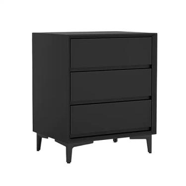 Imagem de Mesa de cabeceira vintage minimalista mesa de cabeceira de madeira cor sólida armazenamento três gavetas grande capacidade de cabeceira móveis quarto (preto)