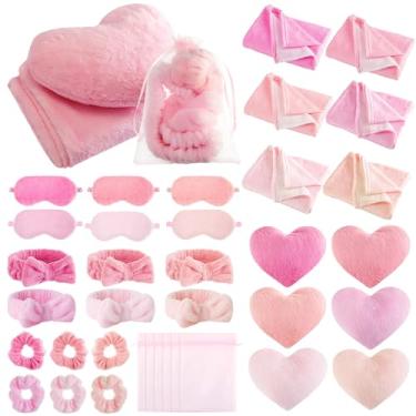 Imagem de Fanfanwin 36 peças de artigos de festa do pijama para meninas spa pijama lembrancinhas de aniversário cobertor travesseiro máscara de olho faixa de cabeça Scrunchies (cor sólida, rosa princesa)