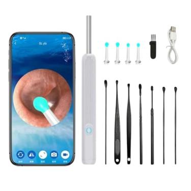 Imagem de RCM Group® - Aparelho de Visualização Auricular com Câmera HD 1080p, 6 LEDs e WiFi – Kit para Limpeza de Ouvido com Ponteiras de Silicone – Compatível com Android e iOS – Bateria Recarregável (Branco)