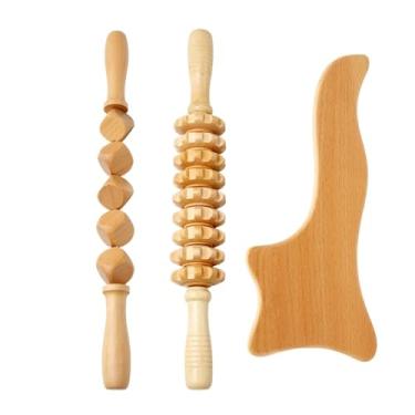 Imagem de Ferramentas de massagem para terapia de madeira anticelulite, rolo massageador de madeira, copo Gua Sha, kit de drenagem linfática (estilo k)