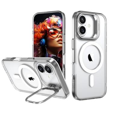 Imagem de IDweel Capa para iPhone 16 com suporte embutido para câmera, compatível com MagSafe, slim fit e leve, traseira rígida magnética, borda macia, anti-amarela, anti-impressão digital, flexível, à prova de