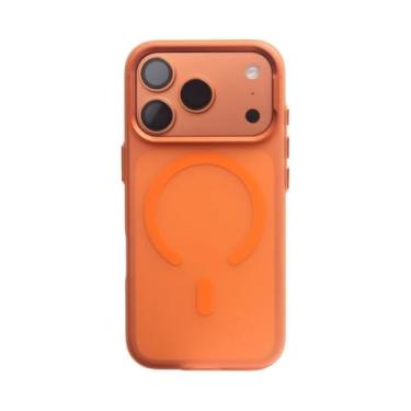 Imagem de Genérico Capa magnética anti-amarelecimento para iPhone 17/17 Air/17 Pro/17 Pro Max, capa translúcida fosca à prova de impactos, íman forte e design fino (laranja, 17 Air)