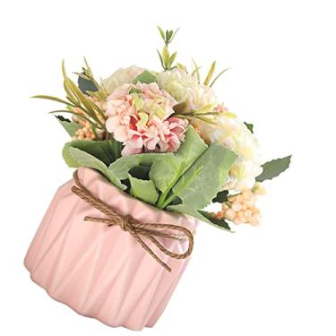 Imagem de Cosiki Flores Em Vasos de Hortênsia de Seda Artificial, Vaso de Cerâmica, Decoração de Pétalas Lisas Com Design Elegante, Ideal para Decoração de Mesa de Casa, Sala de Estar e Quarto (Rosa)