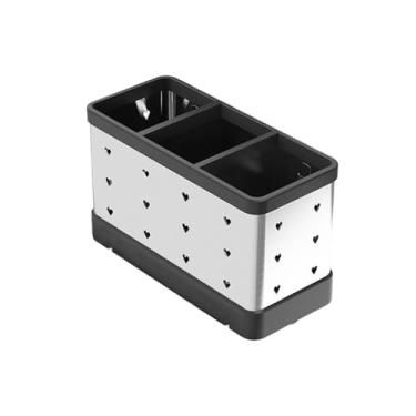 Imagem de Suporte de utensílios de cozinha armazenamento de talheres de aço inoxidável suporte de talheres escorredor com 3 compartimentos organizador de utensílios para economizar espaço (prata)