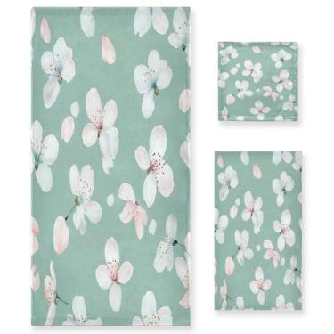 Imagem de xigua Conjunto de toalhas de banheiro de flores de cerejeira absorvente toalha de banho macia de 3 peças toalha de mão toalhas decorativas para banheiro, academia, hotel, praia, piscina