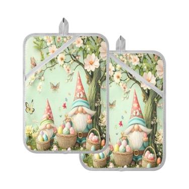 Imagem de STAYTOP Pacote com 2 pegadores de panela fofos de gnomo e ovos, almofadas quentes resistentes ao calor com bolsos, conjuntos de suportes de panela antiderrapantes para cozinha, assar e cozinhar