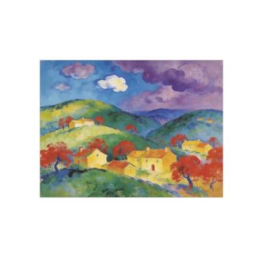 Imagem de Impressão em tela de arte de parede de paisagem - Pintura de árvore de montanha de aldeia - Imagens para sala de estar 40 x 50 cm 16 x 20 pol sem moldura