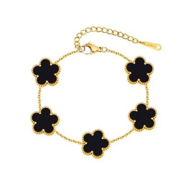 Imagem de Pulseira feminina de trevo de quatro folhas, joia banhada a ouro ajustável com charme delicado e estilo elegante, acessório da sorte para uso diário e ocasiões especiais, presente de flor atencioso