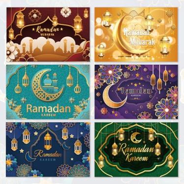 Imagem de 24 peças de jogo americano descartáveis do Ramadã – 6 designs islâmicos requintados com silhuetas de mesquita, luas crescentes douradas e lanternas ornamentadas, tapetes de mesa de papel de 28 x 43 cm