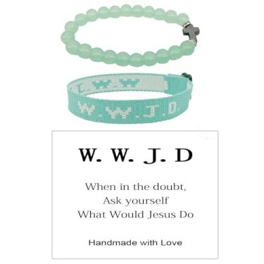 Imagem de COLORFUL BLING WWJD Pulseira de Corda Trançada Cruz Contas de Cristal Conjunto de Pulseiras Pedra de Cura Natural Feito à Mão What Would Jesus Do Pray Pulseira Elástica Proteção Presentes Inspiradores