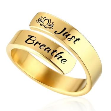 Imagem de Roe Dolph Just Breathe Anéis femininos abertos ajustáveis Hope Rings Just Breathe Joias inspiradoras anéis de aço inoxidável anéis de aniversário e formatura presentes, Metal, Sem pedra preciosa