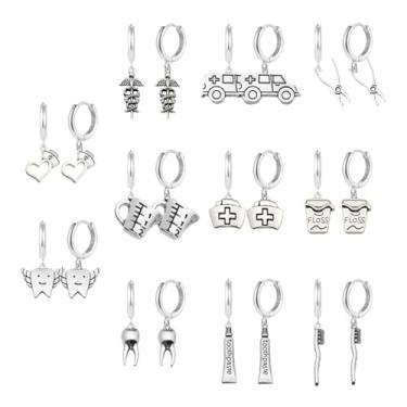 Imagem de WCRAZYE 11 pares de brincos de argola de dente para mulheres, exclusivo para escova de dentes pequena e pasta de dente, ferramentas dentárias, pingentes de gota, brincos de presente para assistente