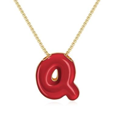Imagem de KissYan Colar com letras de bolha, banhado a ouro 14 K, pingente de caixa com inicial de balão colorido, joia delicada para presente, Adjustable, Cobre, Sem Pedra Preciosa